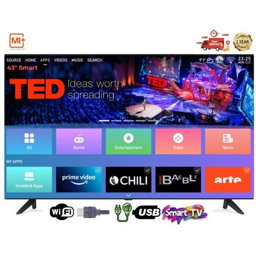 Mi+ 43'' Inches Frameless Android Smart FHD LED TV - Android 14, HDMI x3, USB x2, Wi-Fi - Black + 12 MONTHS WARRANTY - (MIJ-D4320W)