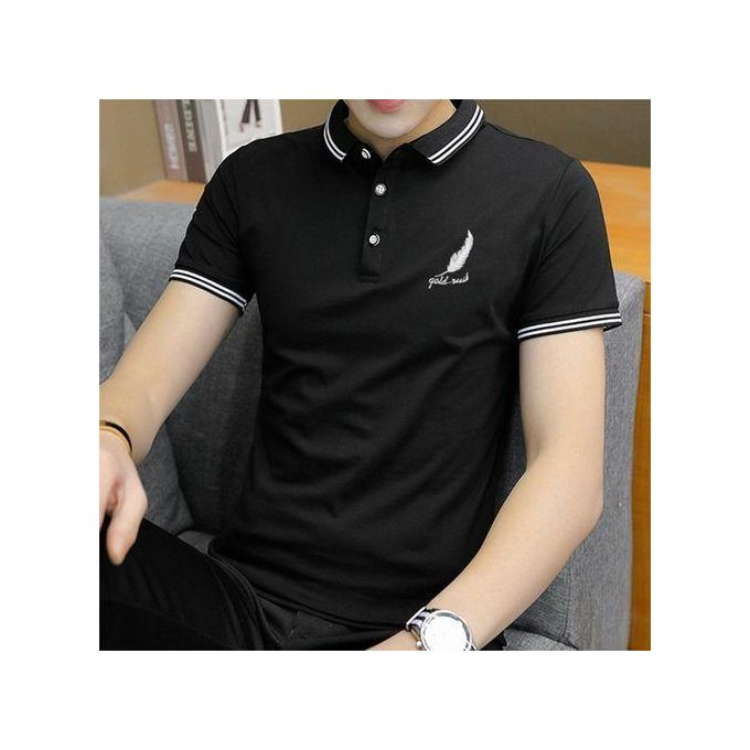 Dou-color Men's Fashion Polo Shirt Business Casual T-shirt - Black