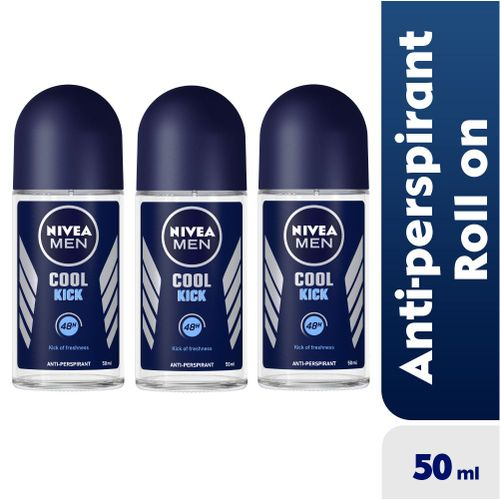 NIVEA Cool Kick Anti-Perspirant Roll-on For Men, 48h - 50ml (Pack Of 3)