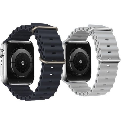 2 Pack Ocean Ultra Band Compatible For Apple Watch Band 49mm 44mm 45mm, Soft Silicone Adjustable Loop Titanium Buckle Sport Strap For IWatch Series Ultra SE 8 7 6 5 4 3 2 Women Men