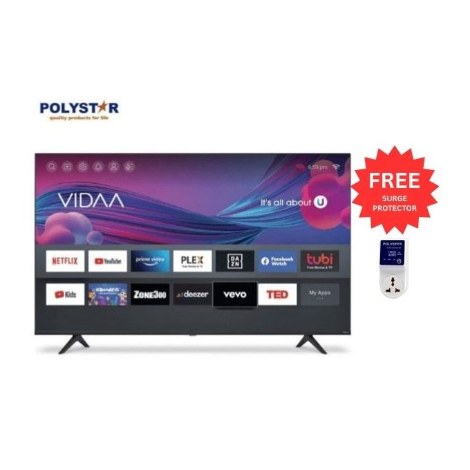 Polystar 43" inch Flat Screen Smart 4k Full HD TV with Netflix (PV-HK43FLSM) + FREE SURGE PROTECTOR - 1 Year Warranty Black