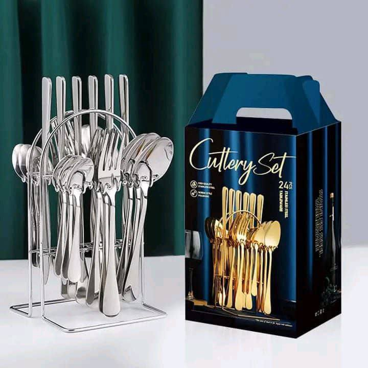 24 Pieces Cutlery Set-Spoon/Fork/Knife Set With Holder.