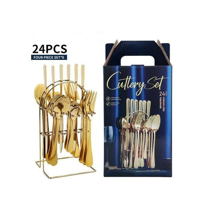 24Pcs Tableware Set Gift Box Western Steak Fork Spoon