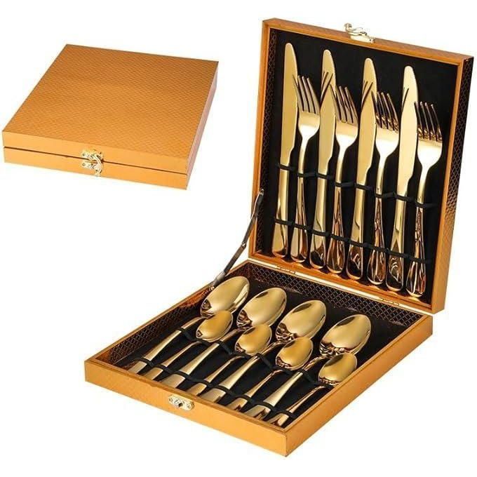 16-piece stainless steel cutlery set - gold
