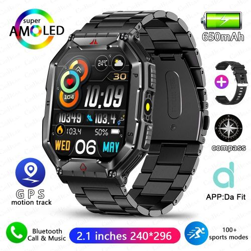 Rugged Military Smart Watch Men For AndroiIOS Ftiness Watches LP67 Waterproof 2.0"" Inch Al Voice