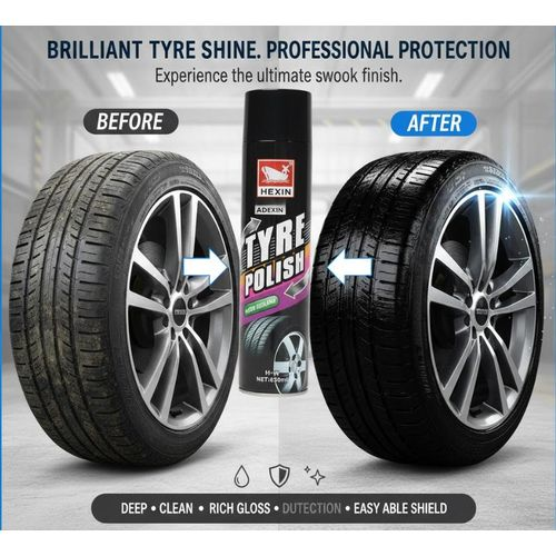 POWERFUL Tyre Polish & Shine Spray Restorer – Deep Black Gloss Restorer for Car Tyres – Long-Lasting Wet Look Finish, UV Protection, Anti-Dust, Water-Resistant – Restores Faded Rubber & Prevents Crack