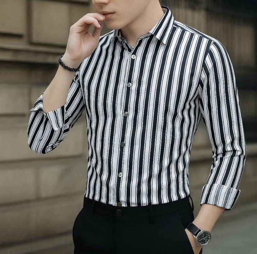 Men Corporate Quality Striped Design long Sleeve Button Down Vintage Shirt
