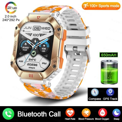New 600 MAh Rugged Military Smart Watch Men For AndroiIOS Ftiness Watches LP67 Waterproof 2.0"" Inch Al Voice Bt Call