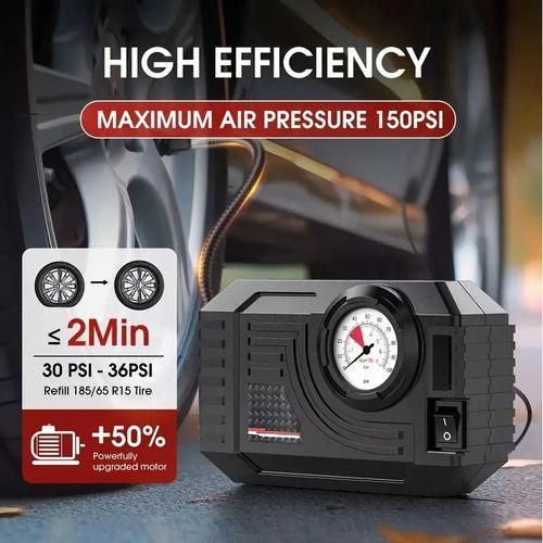 Portable Car Tyre Inflator & Air Compressor, LED Light - 12V Electric Pump