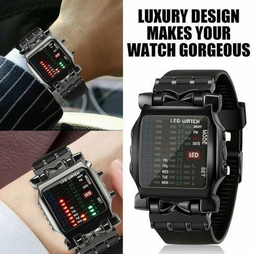 Men's Square Style LED Digital Watch Binary Wrist Student LED Binary Wristwatch