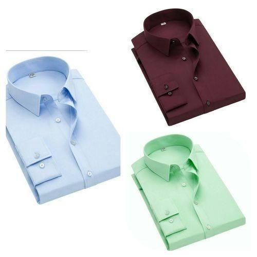 3 In 1 Fitted Office Long Sleeve Shirt,blue,wine,lemon green