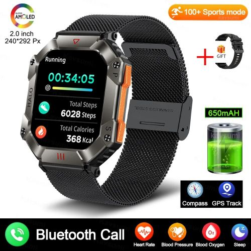 New 600 MAh Rugged Military Smart Watch Men For AndroiIOS Ftiness Watches LP67 Waterproof 2.0"" Inch Al Voice Bt Call