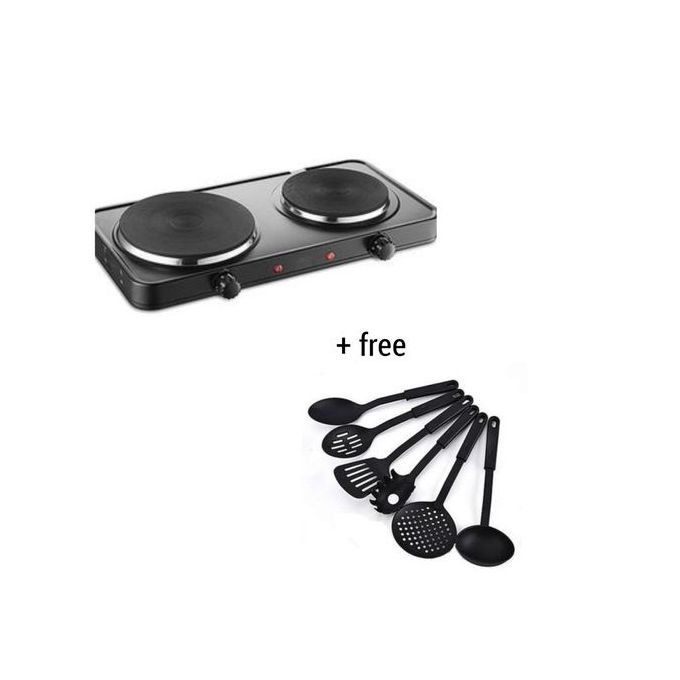 Electric Hot Plate Double Burner & 6 Pcs Non Stick Spoon