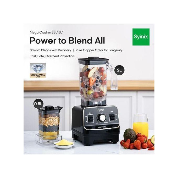 Syinix Mega Crusher Power to Blend All 2L Large Blender /6 Stainless Steel Blade/ Unbreakable Jar