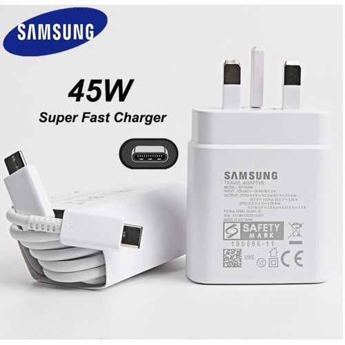 Samsung 45W USB Type-C To Type-C Super Fast Original Charger For Redmi Xiaomi, Redmi, Samsung Note 10 S20/ S20 Ultra 5G S21 FE/ S21/S22/S23/S24 Ultra 5G, LG, Pixel,(WHITE)