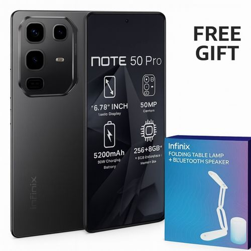 Infinix Note 50 Pro 6.78" 8GB RAM/ 256GB ROM Android 14- Black Shadow Black plus free foldable lamp and speaker